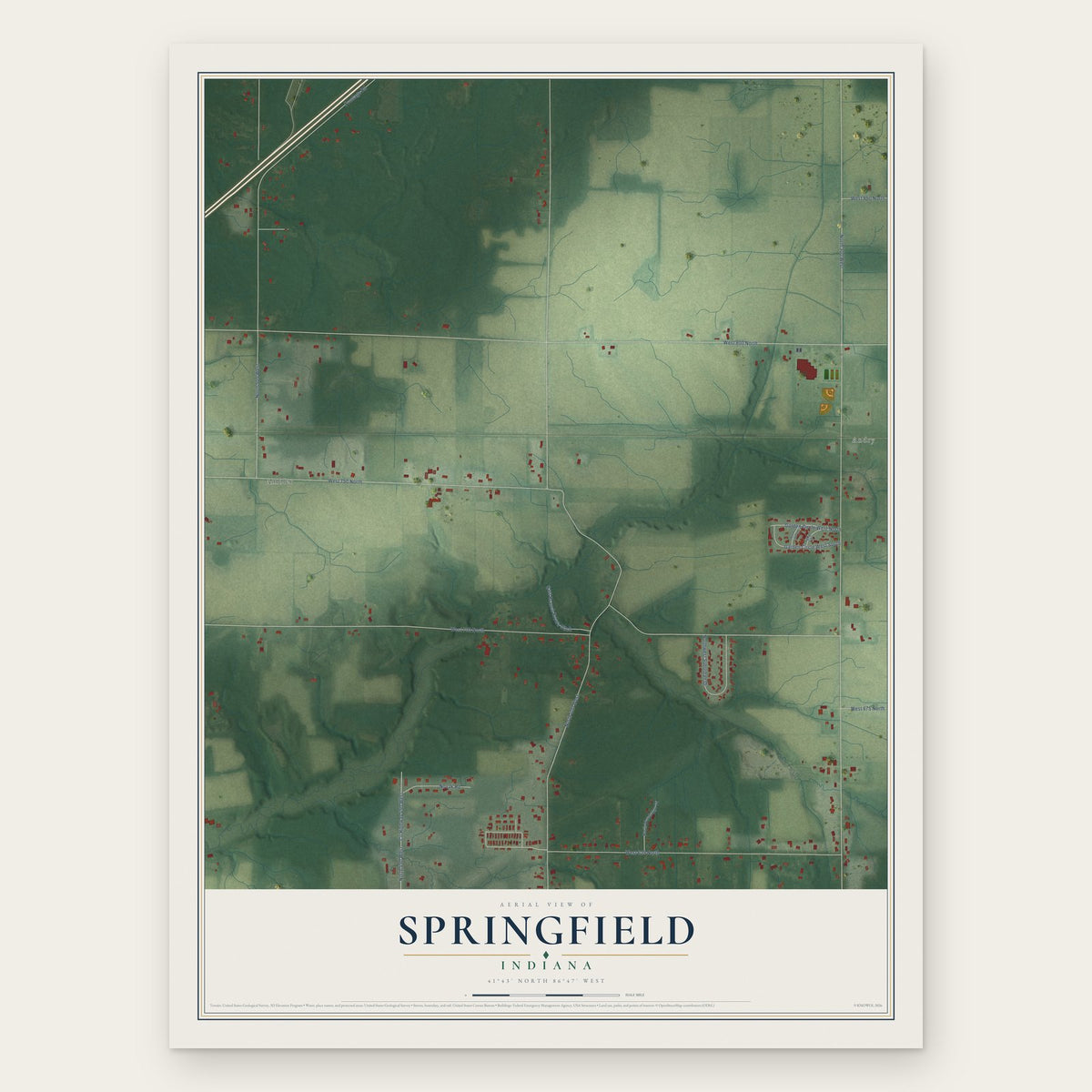 Springfield, Indiana map print, the full design