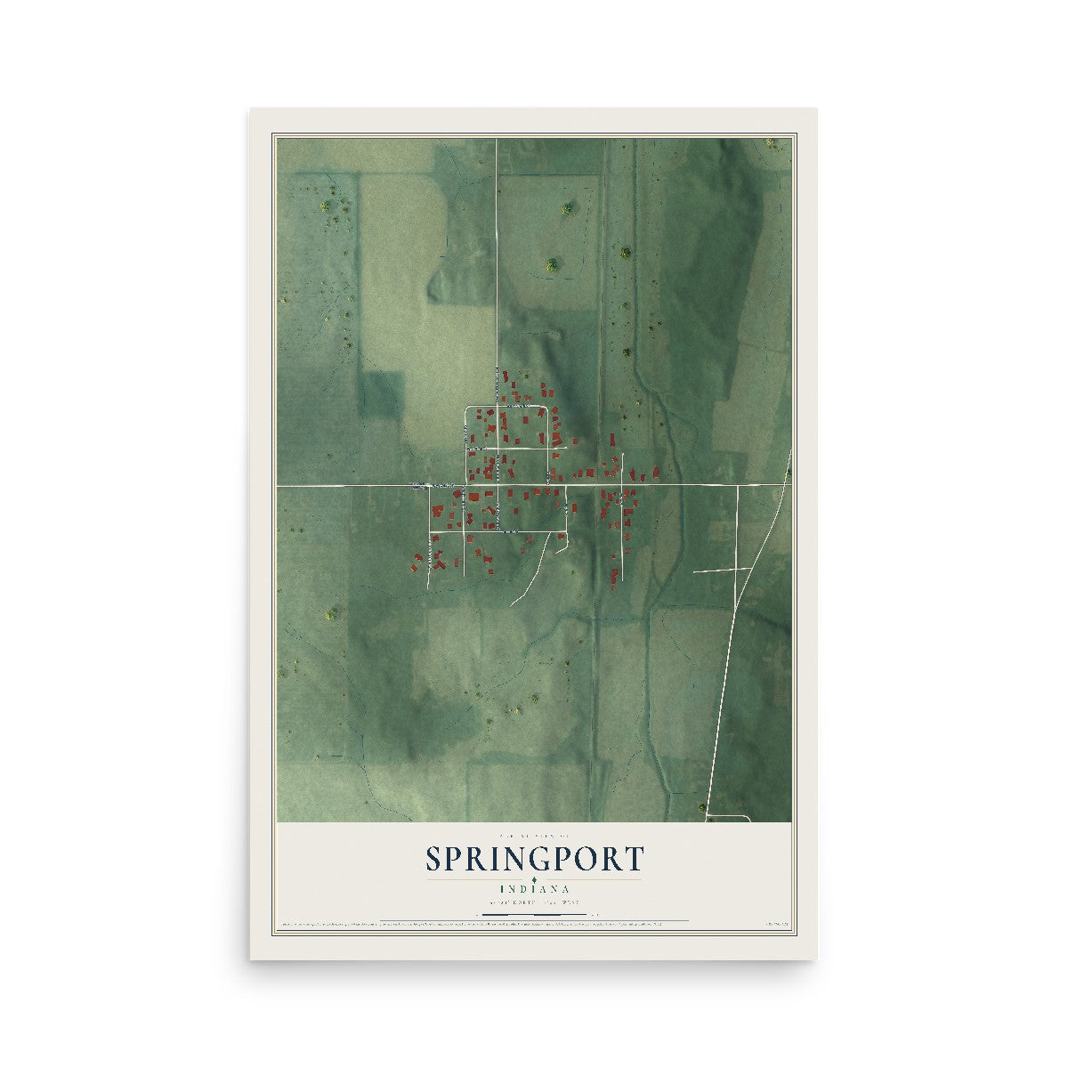 Map of Springport, Indiana, 12 x 18 inch unframed archival matte print