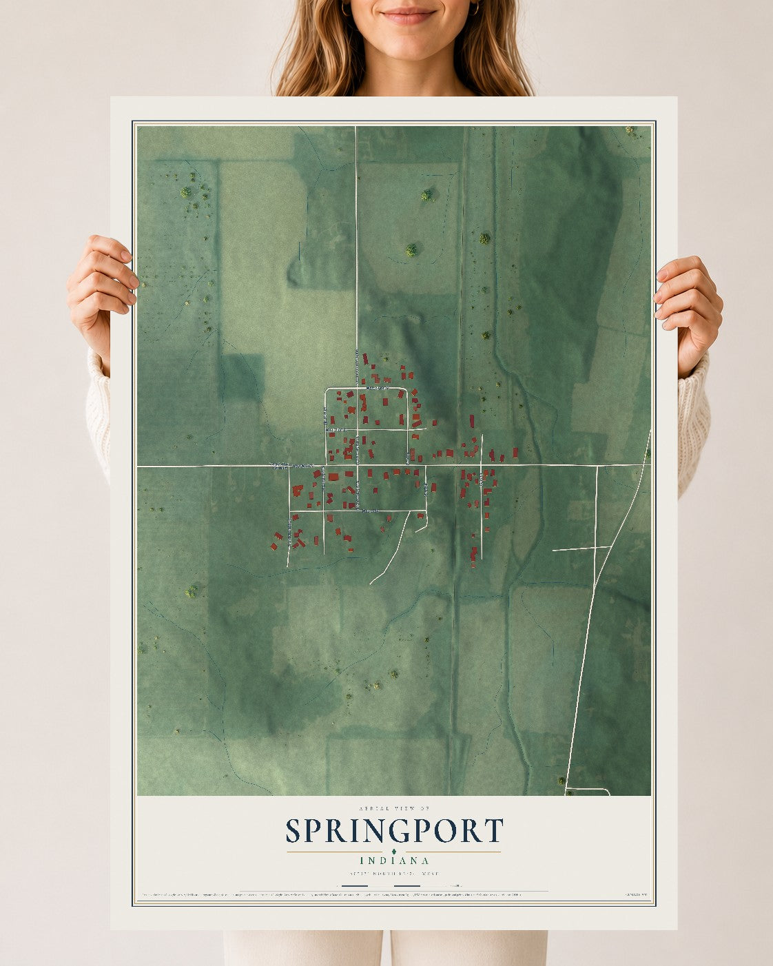 Map of Springport, Indiana, 24 x 36 inch unframed archival matte print