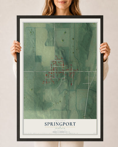 Map of Springport, Indiana, 24 x 36 inch print in a black wood frame