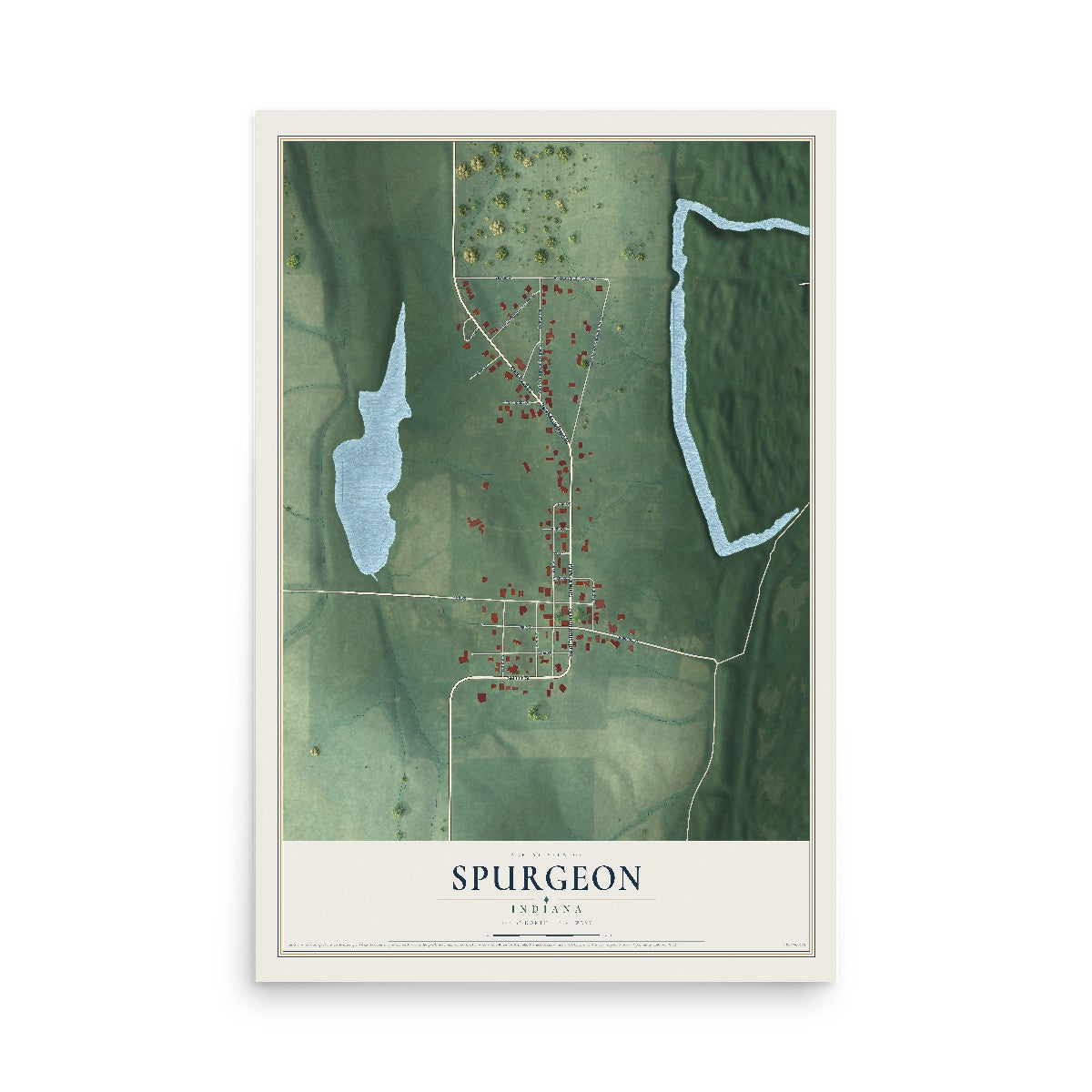 Map of Spurgeon, Indiana, 12 x 18 inch unframed archival matte print