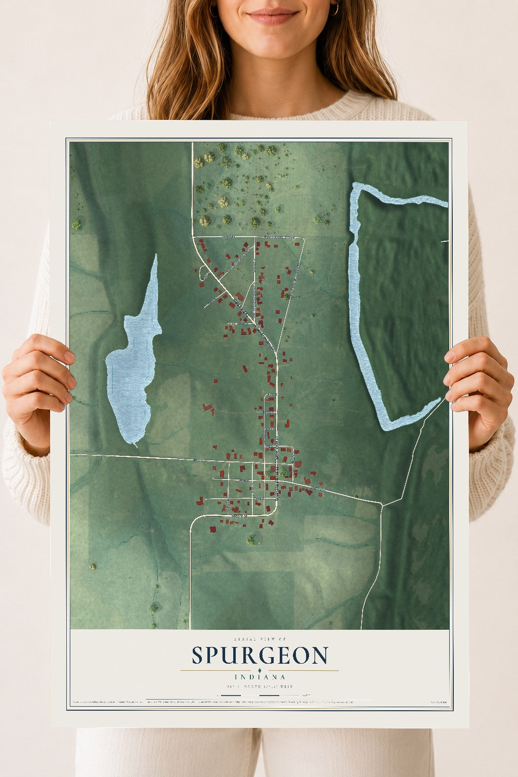 Map of Spurgeon, Indiana, 18 x 24 inch unframed archival matte print
