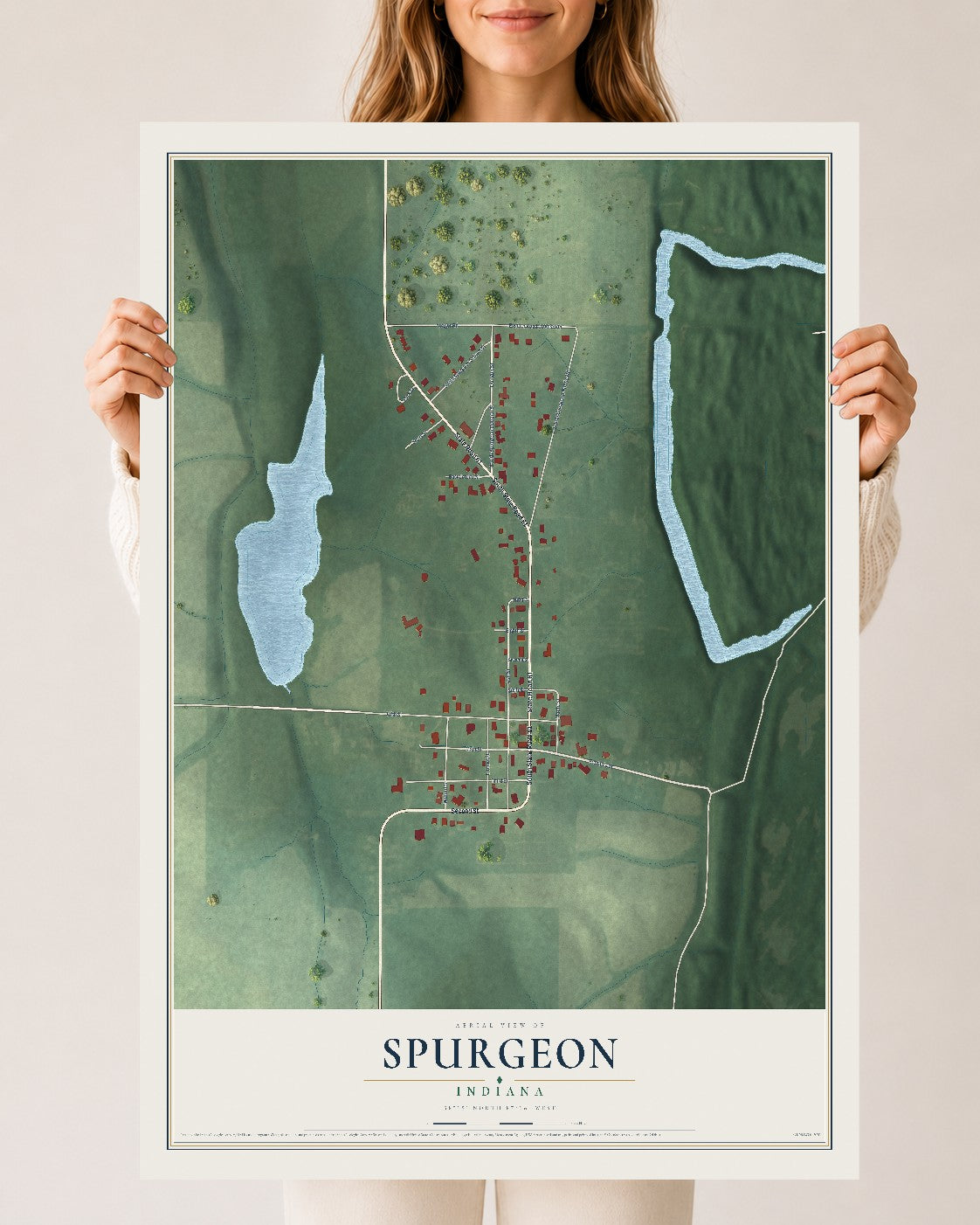 Map of Spurgeon, Indiana, 24 x 36 inch unframed archival matte print