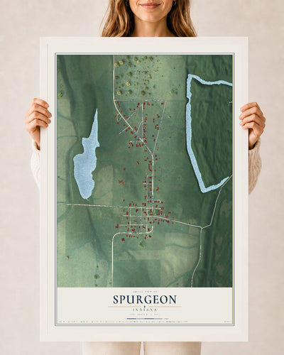 Map of Spurgeon, Indiana, 24 x 36 inch print in a white wood frame