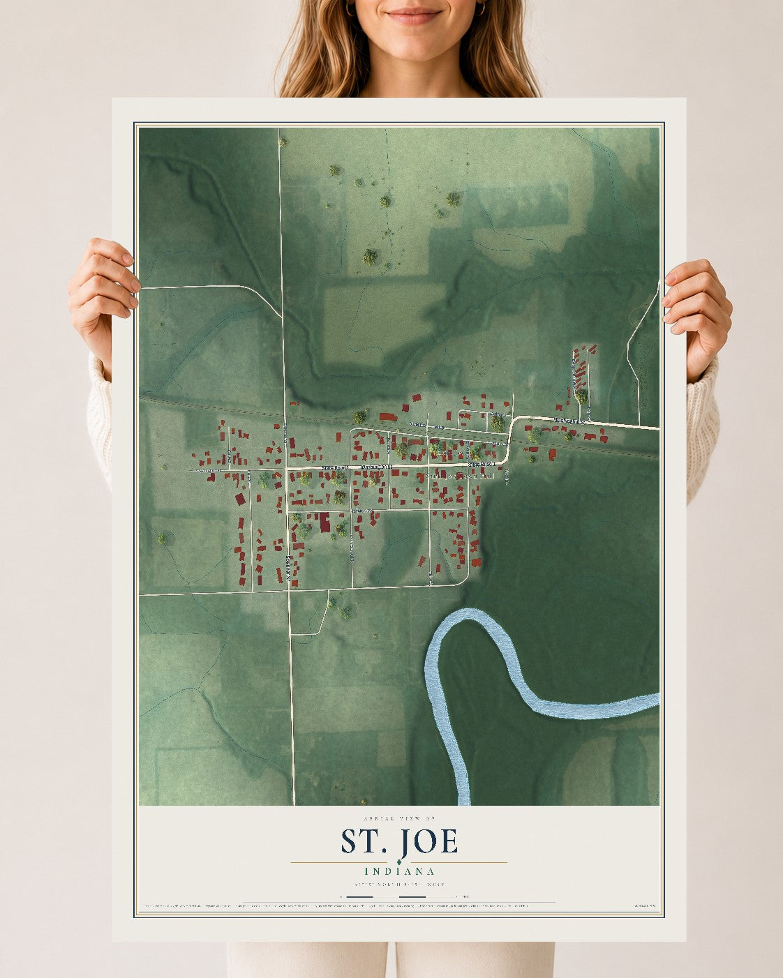 Map of St. Joe, Indiana, 24 x 36 inch unframed archival matte print