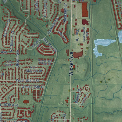 Close-up of the map of St. John, Indiana print showing street and building detail