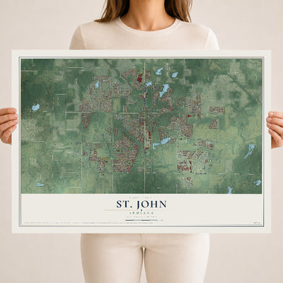 Map of St. John, Indiana, 18 x 24 inch unframed archival matte print