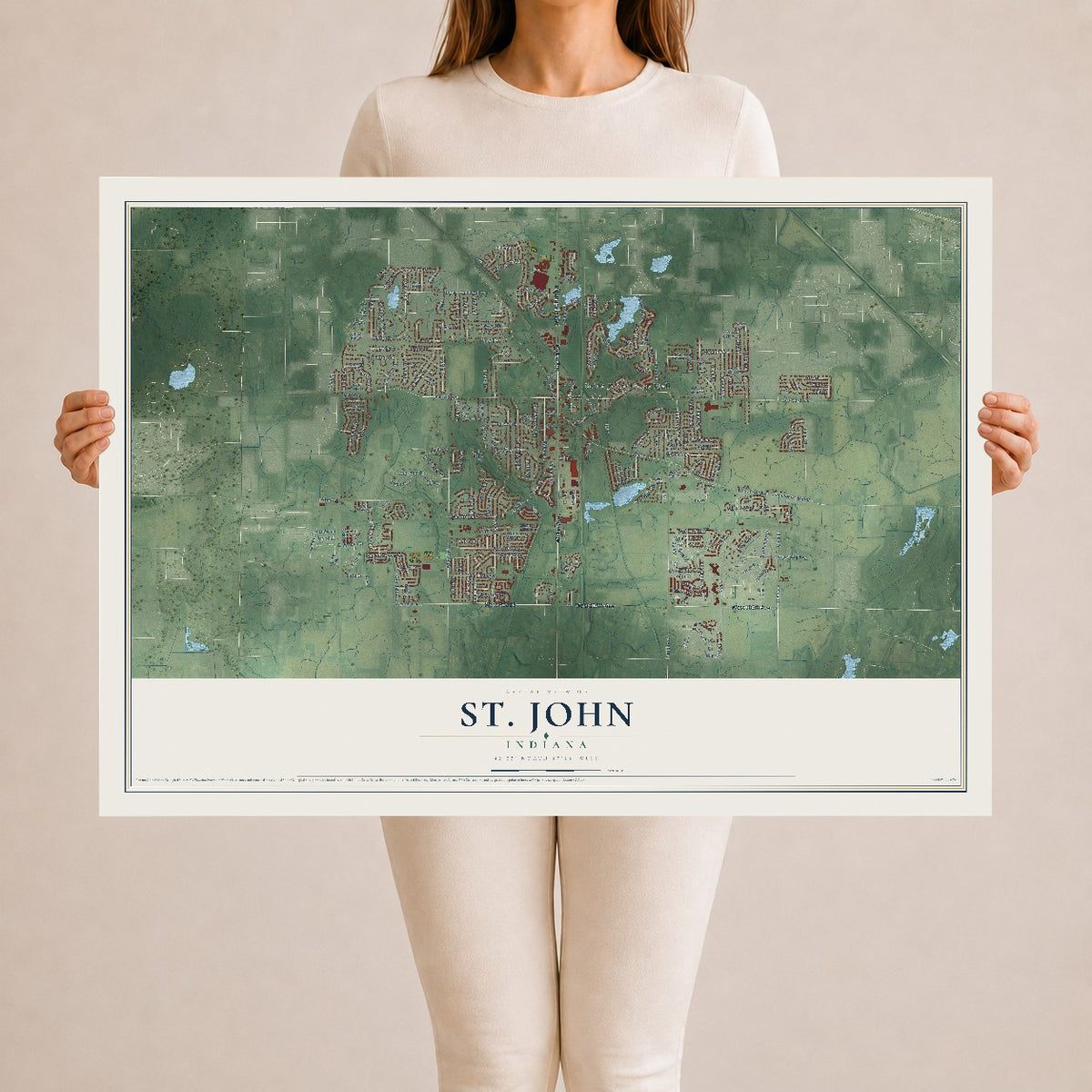 Map of St. John, Indiana, 24 x 36 inch unframed archival matte print