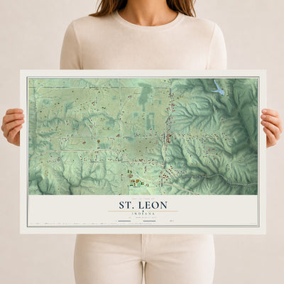 Map of St. Leon, Indiana, 12 x 18 inch unframed archival matte print