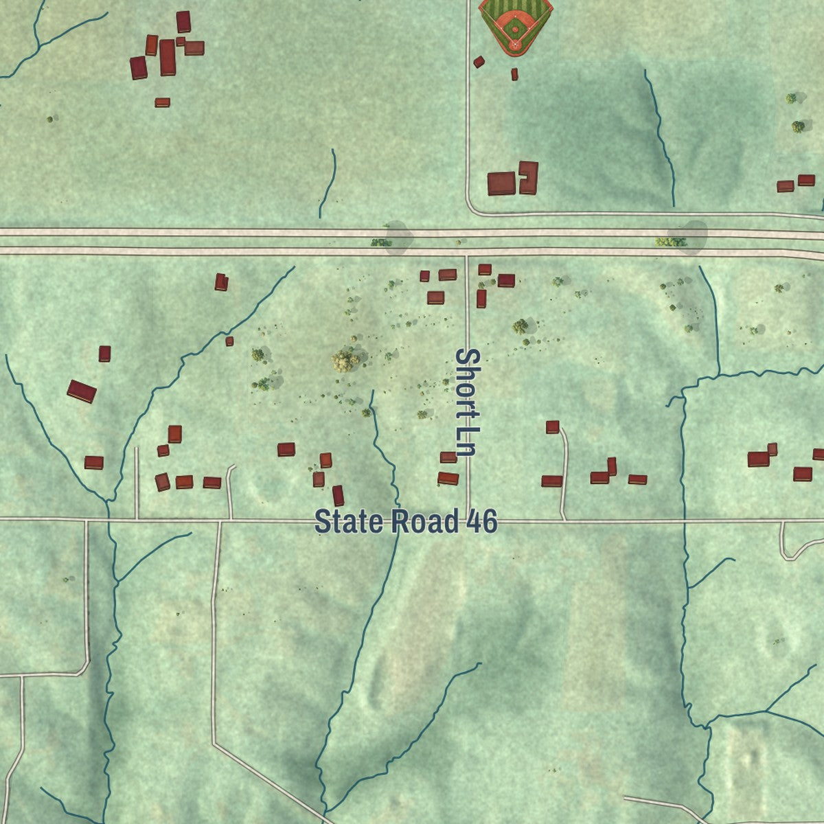 Second close-up of the map of St. Leon, Indiana print showing more streets and buildings
