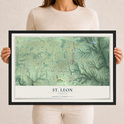 Map of St. Leon, Indiana, 12 x 18 inch print in a black wood frame