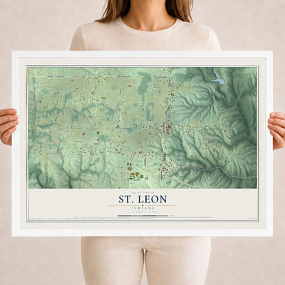 Map of St. Leon, Indiana, 18 x 24 inch print in a white wood frame