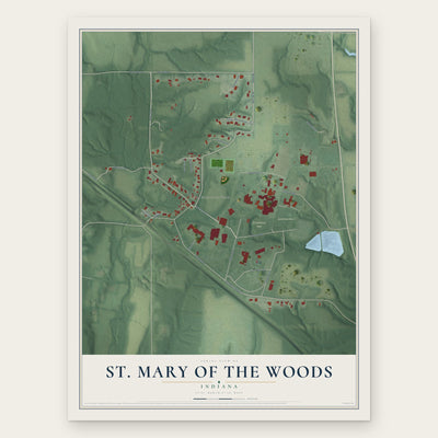 St. Mary of the Woods, Indiana map print, the full design