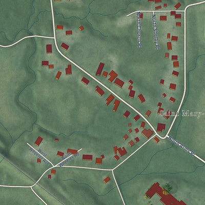Close-up of the map of St. Mary of the Woods, Indiana print showing street and building detail