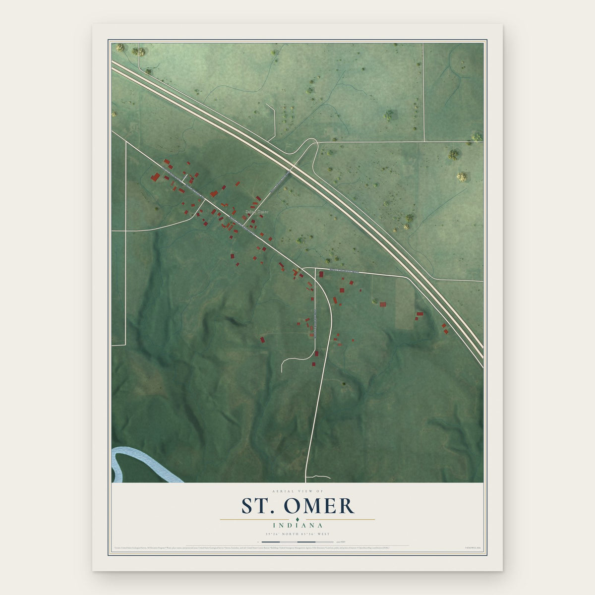 St. Omer, Indiana map print, the full design