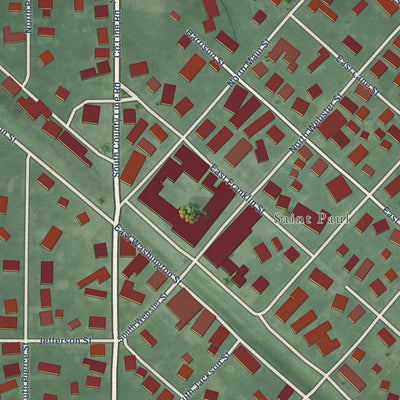 Close-up of the map of St. Paul, Indiana print showing street and building detail