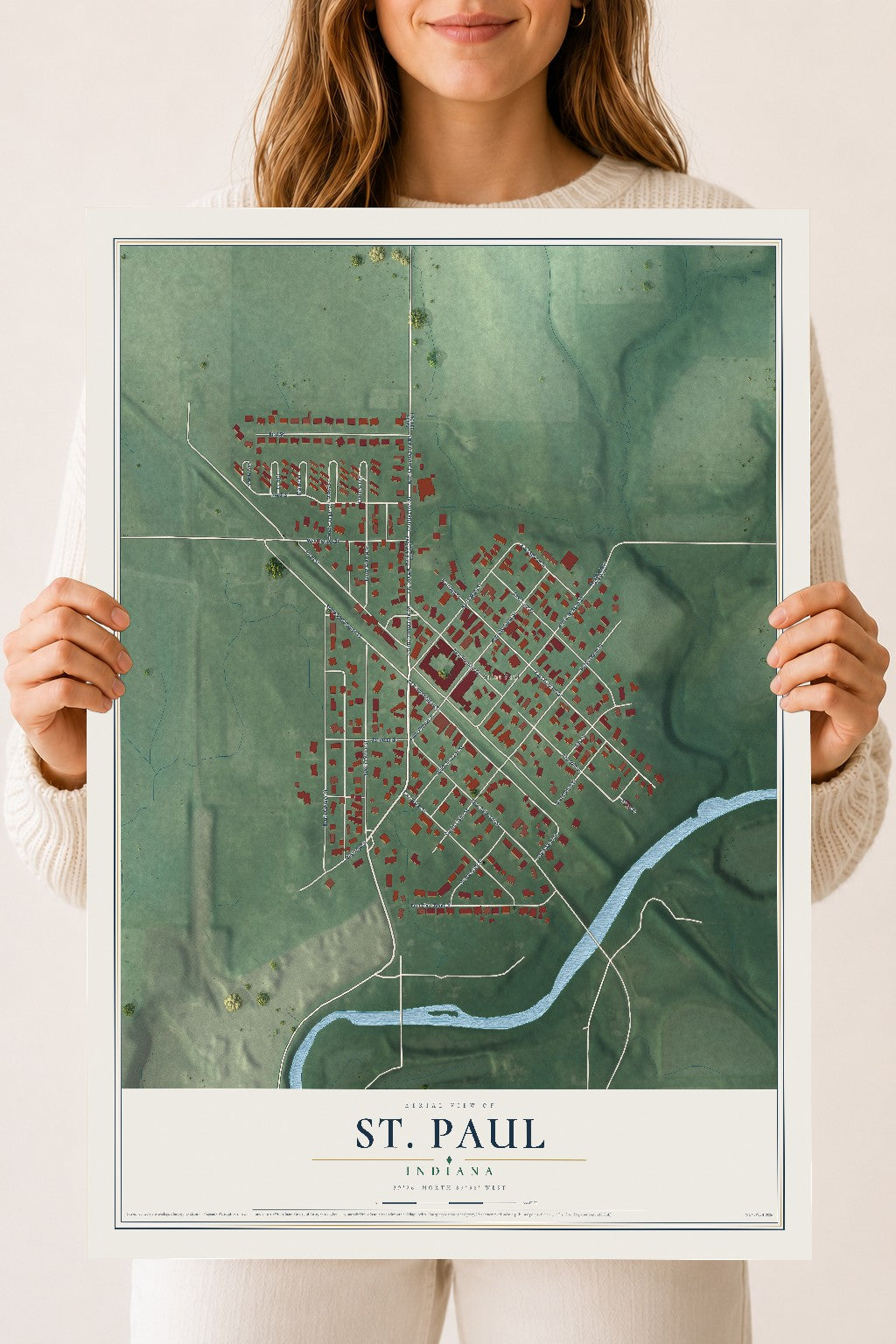 Map of St. Paul, Indiana, 18 x 24 inch unframed archival matte print