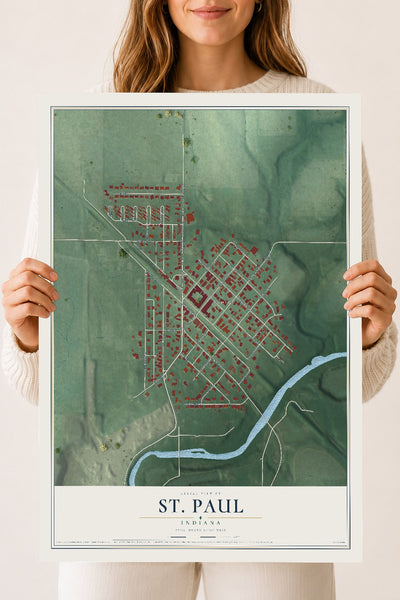 Map of St. Paul, Indiana, 18 x 24 inch unframed archival matte print