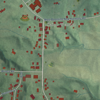 Close-up of the map of St. Wendel, Indiana print showing street and building detail