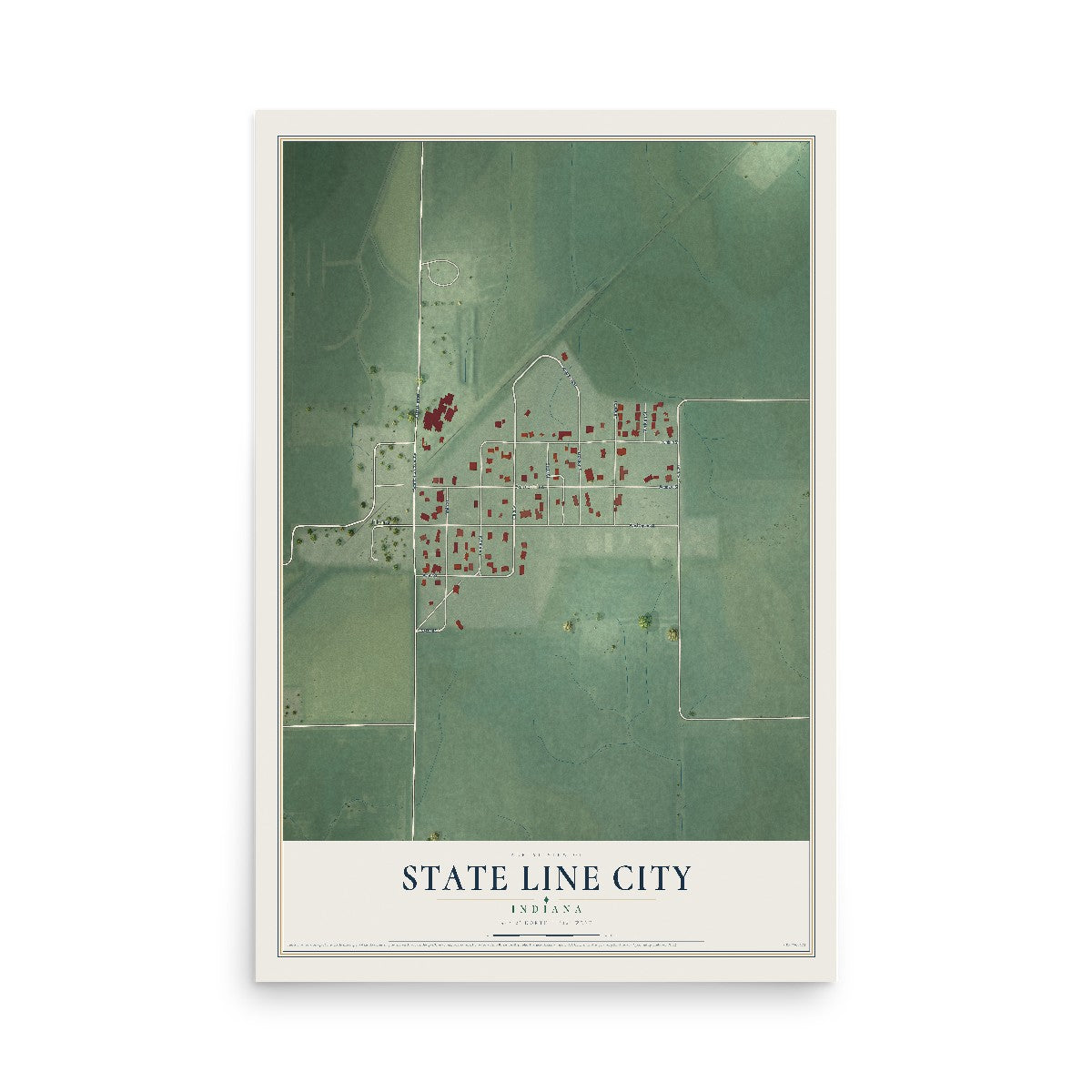 Map of State Line City, Indiana, 12 x 18 inch unframed archival matte print