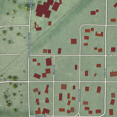 Close-up of the map of State Line City, Indiana print showing street and building detail