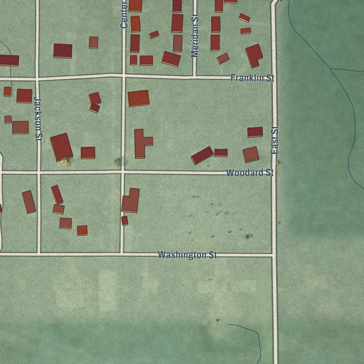 Second close-up of the map of State Line City, Indiana print showing more streets and buildings