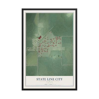 Map of State Line City, Indiana, 12 x 18 inch print in a black wood frame