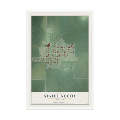 Map of State Line City, Indiana, 12 x 18 inch print in a white wood frame