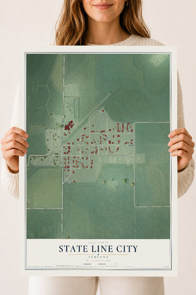Map of State Line City, Indiana, 18 x 24 inch unframed archival matte print