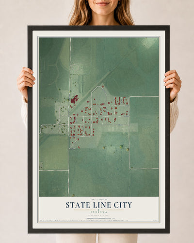 Map of State Line City, Indiana, 24 x 36 inch print in a black wood frame