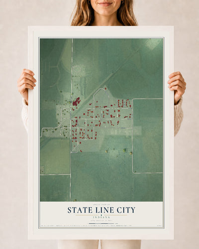 Map of State Line City, Indiana, 24 x 36 inch print in a white wood frame