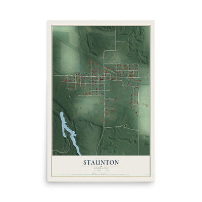 Map of Staunton, Indiana, 12 x 18 inch unframed archival matte print