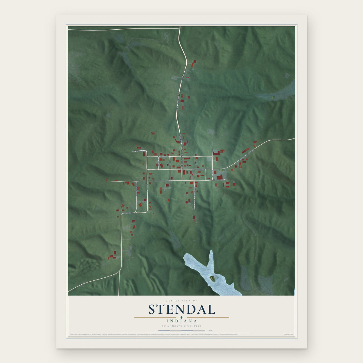 Stendal, Indiana map print, the full design