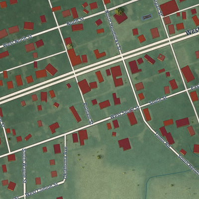 Close-up of the map of Stilesville, Indiana print showing street and building detail