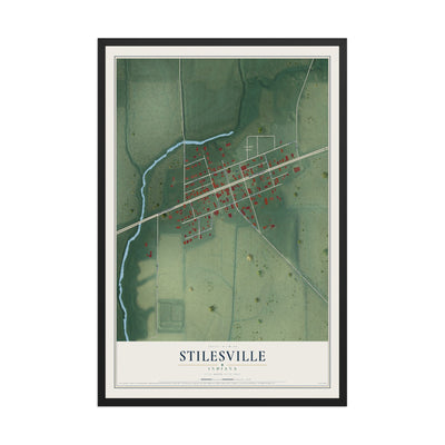 Map of Stilesville, Indiana, 12 x 18 inch print in a black wood frame