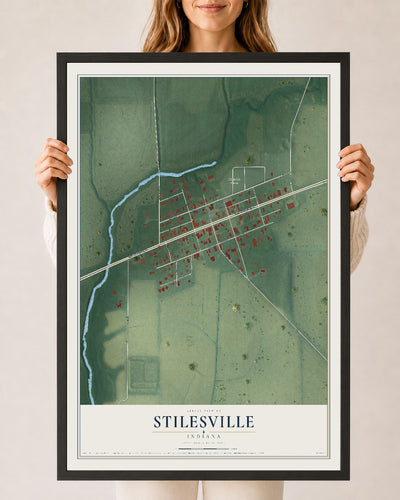 Map of Stilesville, Indiana, 24 x 36 inch print in a black wood frame