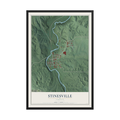 Map of Stinesville, Indiana, 12 x 18 inch print in a black wood frame
