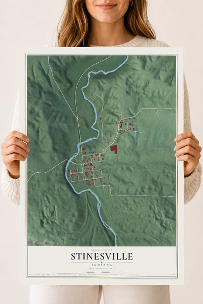 Map of Stinesville, Indiana, 18 x 24 inch unframed archival matte print