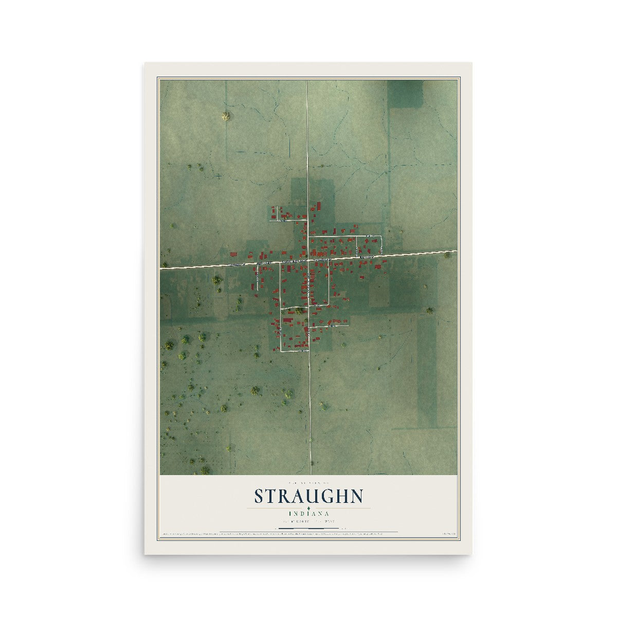 Map of Straughn, Indiana, 12 x 18 inch unframed archival matte print