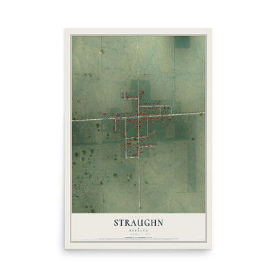 Map of Straughn, Indiana, 12 x 18 inch unframed archival matte print