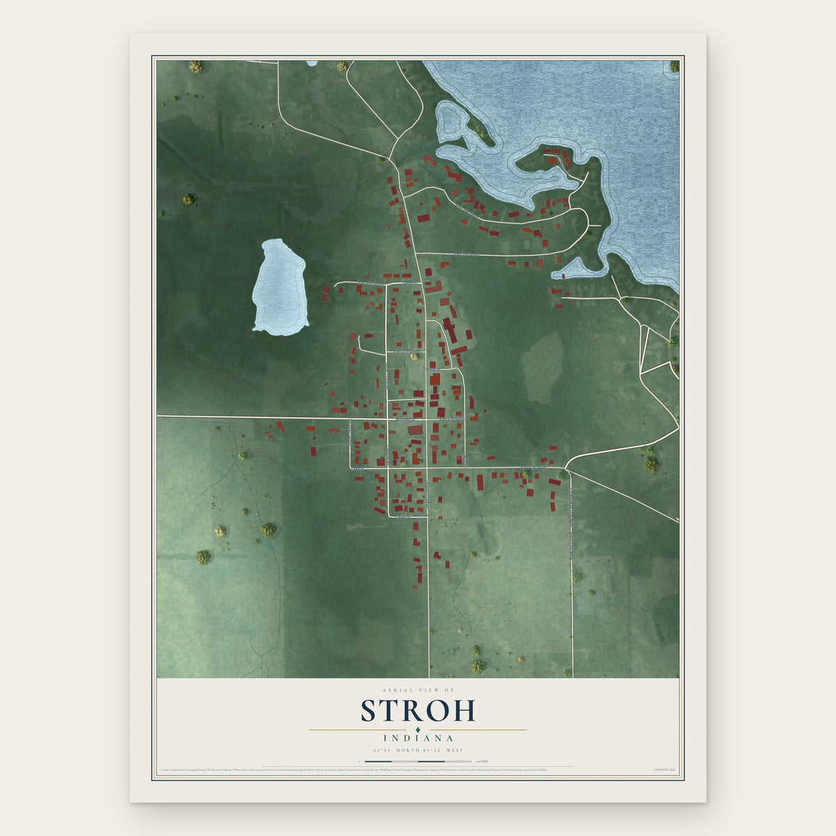 Stroh, Indiana map print, the full design