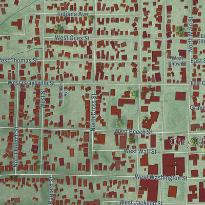 Close-up of the map of Sullivan, Indiana print showing street and building detail