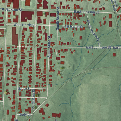 Second close-up of the map of Sullivan, Indiana print showing more streets and buildings