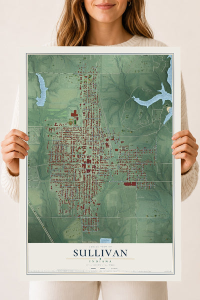Map of Sullivan, Indiana, 18 x 24 inch unframed archival matte print