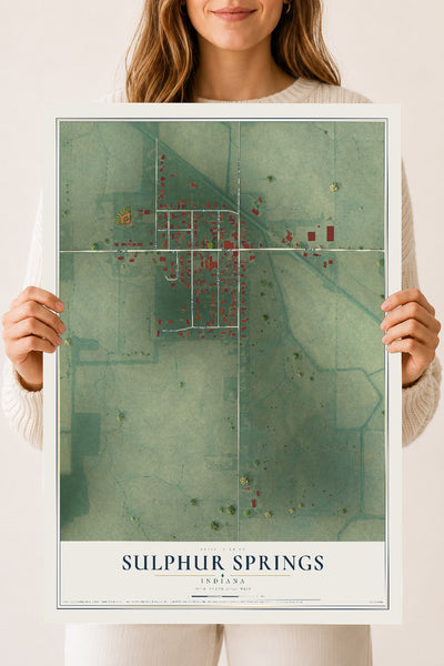 Map of Sulphur Springs, Indiana, 18 x 24 inch unframed archival matte print
