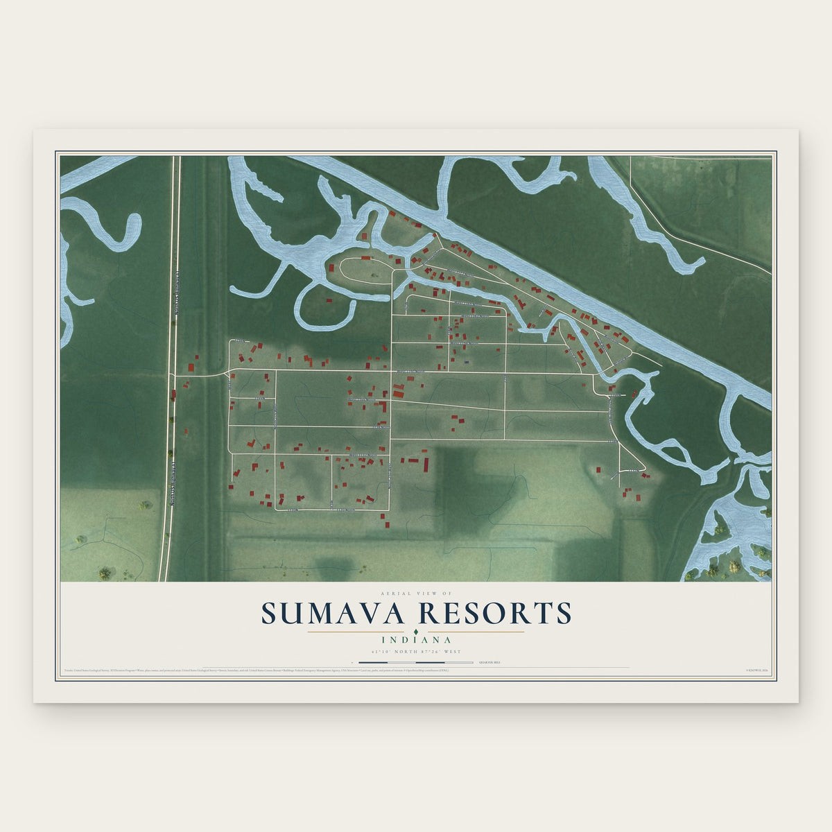 Sumava Resorts, Indiana map print, the full design