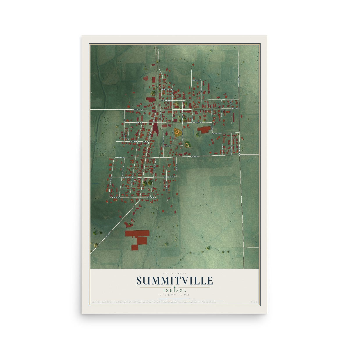 Map of Summitville, Indiana, 12 x 18 inch unframed archival matte print