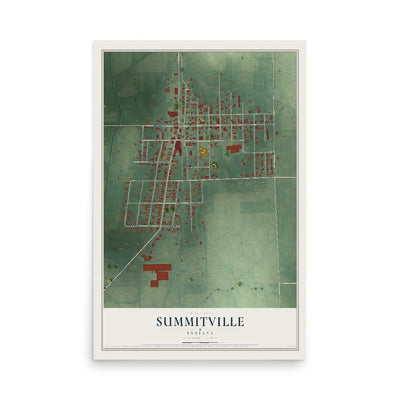 Map of Summitville, Indiana, 12 x 18 inch unframed archival matte print