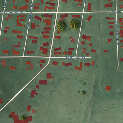 Second close-up of the map of Summitville, Indiana print showing more streets and buildings