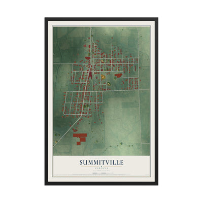 Map of Summitville, Indiana, 12 x 18 inch print in a black wood frame